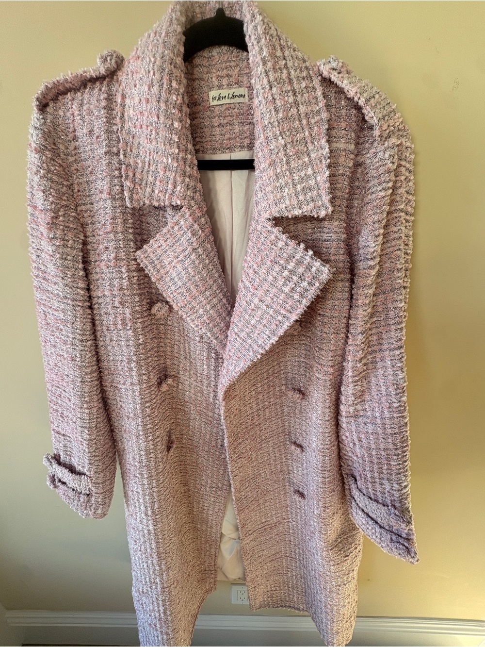 For Love & Lemons Pink Bouclรฉ Pea Coat